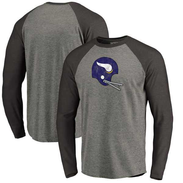 Minnesota Vikings NFL Pro Line by Fanatics Branded Throwback Logo Big & Tall Long Sleeve Tri-Blend Raglan T-Shirt - Gray Black